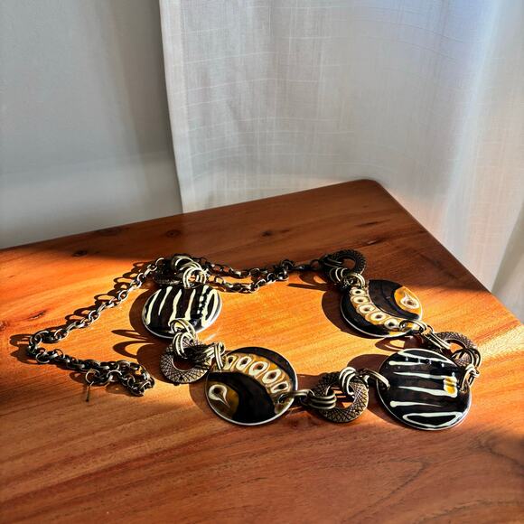 RARE Vintage Brown Enameled Disc Chain Belt Adjustable main image 4